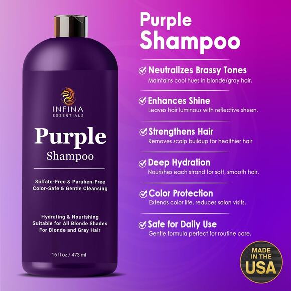 Purple Shampoo for Blondes, Gray, Brassy & Color Treated Hair, Sulfate Free, Enr - Picture 2 of 7